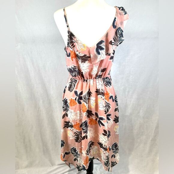 Pink and black print one shoulder ruffle chiffon dress size small - Picture 5 of 7
